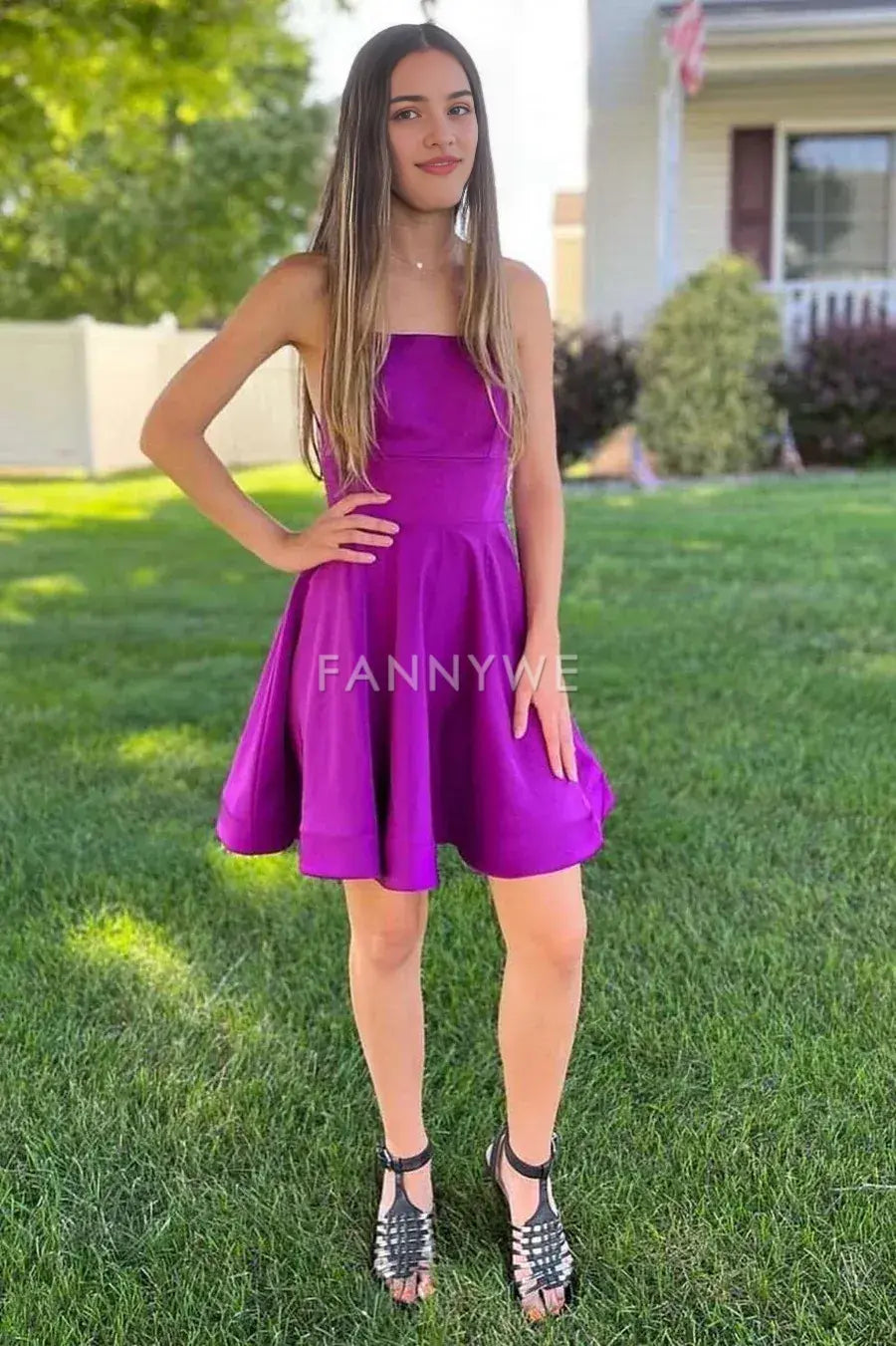 FannyWe Simple Purple Lace-Up A-Line Homecoming Dress formal wear dresses